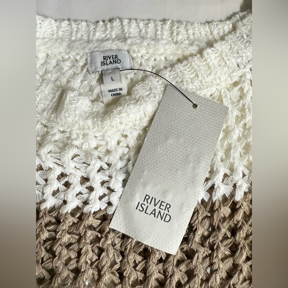 RIVER ISLAND Cream and Tan Striped long sleeve open back Swim Coverup size L - Picture 13 of 16